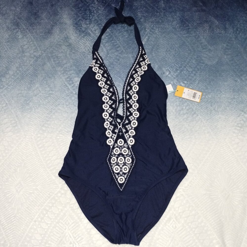 Women's Kona Sol Navy & White One- Swimsuit. Retail $39.99.